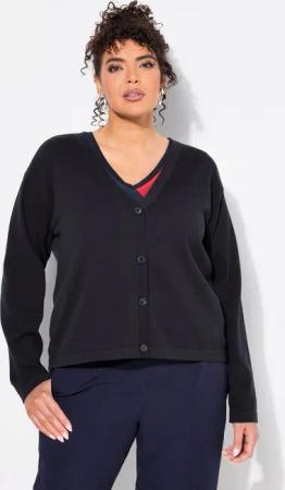 Ulla Popken Strickjacke Strickjacke Doubleface V-Ausschnitt Langarm