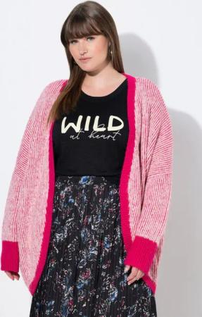 Ulla Popken Strickjacke Strickjacke Egg-Shape offene Form Langarm recycelt