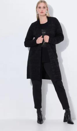 Ulla Popken Strickjacke Strickjacke Glitzer-Schrift Stehkragen Langarm