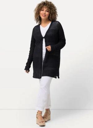 Ulla Popken Strickjacke Strickjacke Lochstrick Oversized V-Ausschnitt