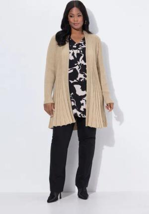 Ulla Popken Strickjacke Strickjacke Metallic-Effekt Schalkragen Langarm