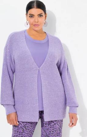 Ulla Popken Strickjacke Strickjacke Pailletten Oversized Rippstrick