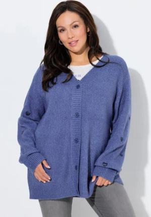 Ulla Popken Strickjacke Strickjacke Paillettenherzen V-Ausschnitt Langarm