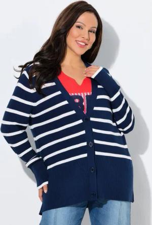 Ulla Popken Strickjacke Strickjacke Ringel V-Ausschnitt Langarm