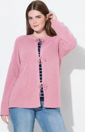 Ulla Popken Strickjacke Strickjacke Schleifenverschluss Rundhals