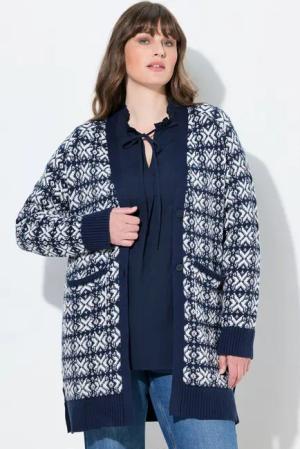 Ulla Popken Strickjacke Strickjacke Schneeflocken V-Ausschnitt