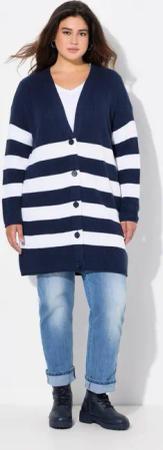 Ulla Popken Strickjacke Strickjacke Streifen Boxy V-Ausschnitt Rollkanten