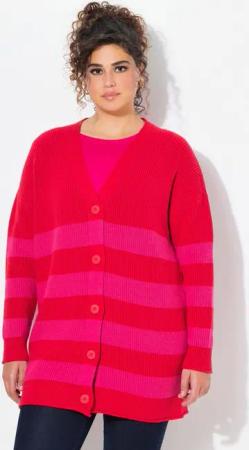 Ulla Popken Strickjacke Strickjacke Streifen Boxy V-Ausschnitt Rollkanten