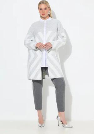 Ulla Popken Strickjacke Strickjacke Streifen ohne Verschluss Rundhals