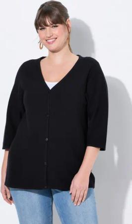 Ulla Popken Strickjacke Strickjacke V-Ausschnitt 3/4-Arm Biobaumwolle