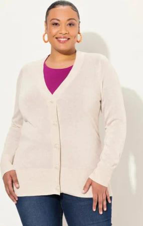 Ulla Popken Strickjacke Strickjacke V-Ausschnitt Knopfleiste Feinstrick