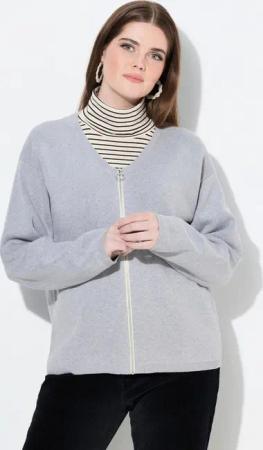 Ulla Popken Strickjacke Strickjacke Zipper V-Ausschnitt Langarm