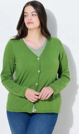 Ulla Popken Strickjacke Twinset-Strickjacke V-Ausschnitt Langarm