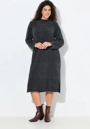 Ulla Popken Strickkleid Chenille-Midikleid weiter Stehkragen Langarm