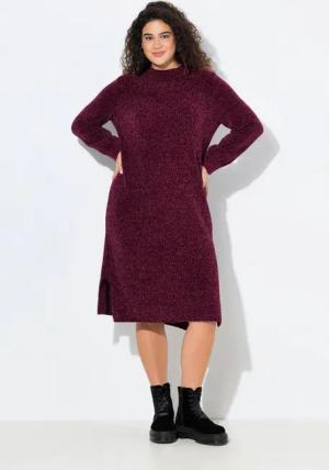 Ulla Popken Strickkleid Chenille-Midikleid weiter Stehkragen Langarm