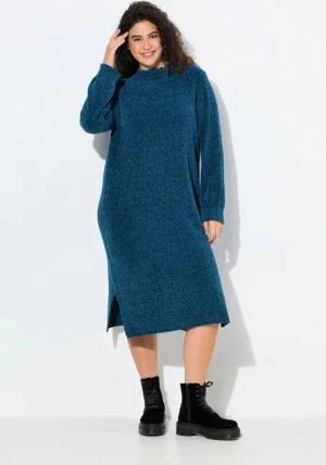 Ulla Popken Strickkleid Chenille-Midikleid weiter Stehkragen Langarm