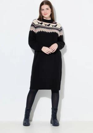 Ulla Popken Strickkleid Norweger-Strickkleid Hunde Stehkragen Langarm