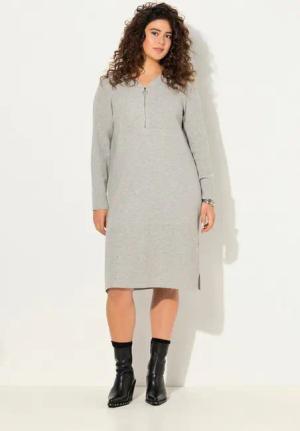 Ulla Popken Strickkleid Rippjersey-Midikleid Zipper A-Linie V-Ausschnitt