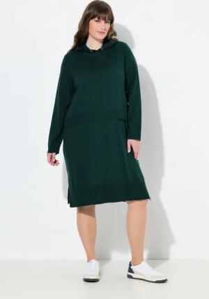 Ulla Popken Strickkleid Strickkleid Lagenoptik Kapuze Langarm Biobaumwolle