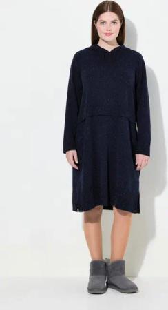 Ulla Popken Strickkleid Strickkleid Noppen Kapuze Langarm Biobaumwolle