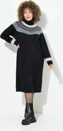 Ulla Popken Strickkleid Strickkleid Norwegermuster Rollkragen Langarm