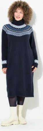 Ulla Popken Strickkleid Strickkleid Norwegermuster Rollkragen Langarm