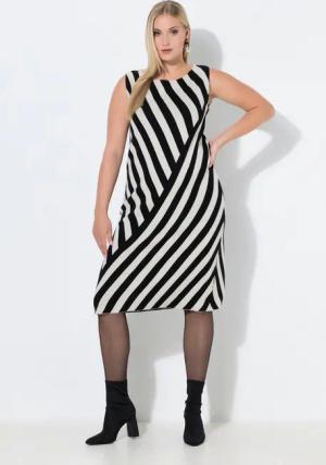 Ulla Popken Strickkleid Strickkleid Streifen A-Linie U-Boot-Ausschnitt