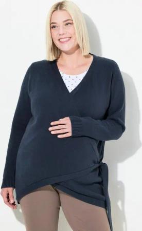Ulla Popken Strickpullover Bellieva Pullover Wickelfunktion V-Ausschnitt GOTS Schwangerschaft