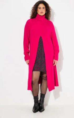 Ulla Popken Strickpullover Long-Pullover A-Linie Stehkragen Langarm