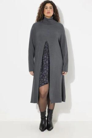 Ulla Popken Strickpullover Long-Pullover A-Linie Stehkragen Langarm