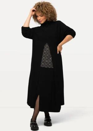 Ulla Popken Strickpullover Long-Pullover A-Linie Stehkragen Langarm