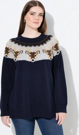 Ulla Popken Strickpullover Norweger-Pullover Rentiere Rundhals Langarm