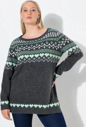 Ulla Popken Strickpullover Norweger-Pullover Rundhals Langarm weicher Strick