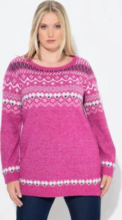 Ulla Popken Strickpullover Norweger-Pullover Rundhals Langarm weicher Strick