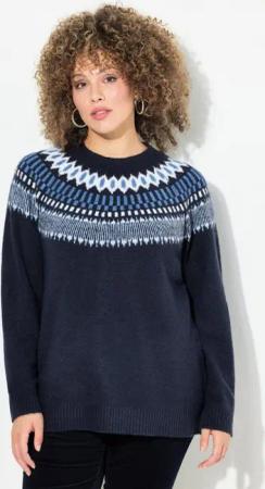 Ulla Popken Strickpullover Norweger-Pullover Rundhals Langarm