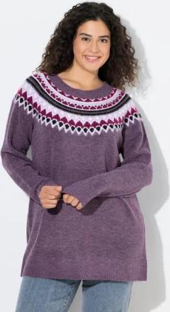 Ulla Popken Strickpullover Norweger-Pullover Rundhals Raglan-Langarm