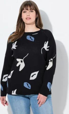 Ulla Popken Strickpullover Pullover Blätter U-Boot-Ausschnitt Langarm