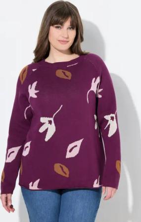 Ulla Popken Strickpullover Pullover Blätter U-Boot-Ausschnitt Langarm