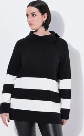 Ulla Popken Strickpullover Pullover Blockstreifen Rollkragen Zipper