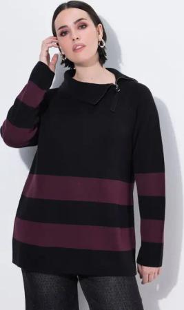 Ulla Popken Strickpullover Pullover Blockstreifen Rollkragen Zipper