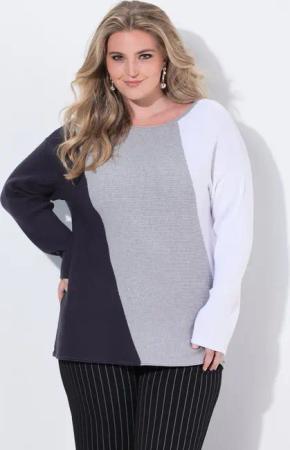 Ulla Popken Strickpullover Pullover Blockstreifen U-Boot-Ausschnitt Langarm