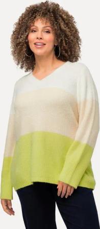 Ulla Popken Strickpullover Pullover Blockstreifen V-Ausschnitt Langarm