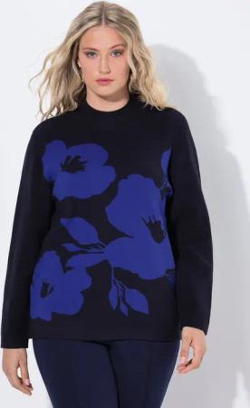 Ulla Popken Strickpullover Pullover Blüten Oversized Stehkragen Langarm
