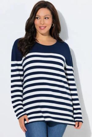 Ulla Popken Strickpullover Pullover Bretonstreifen Rundhals Langarm