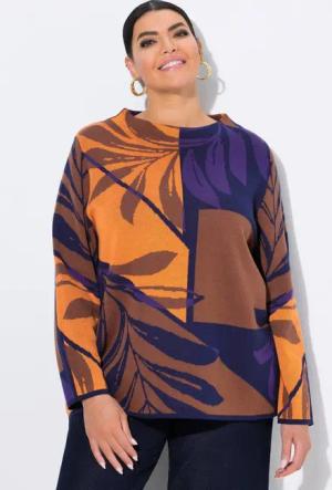 Ulla Popken Strickpullover Pullover Colorblocking Oversized Stehkragen