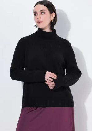Ulla Popken Strickpullover Pullover etwas kürzer Rollkragen Raglan-Langarm