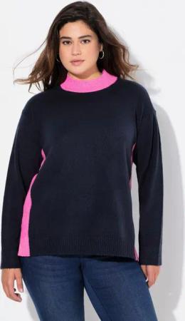 Ulla Popken Strickpullover Pullover Farbkontrast Stehkragen Langarm