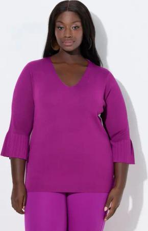 Ulla Popken Strickpullover Pullover Feinrippstrick V-Ausschnitt