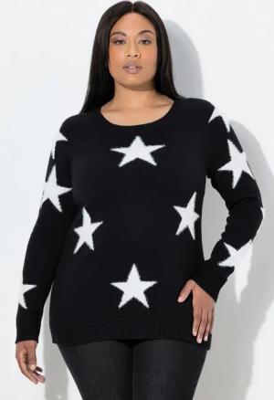 Ulla Popken Strickpullover Pullover Glitzersterne Rundhals Raglan-Langarm