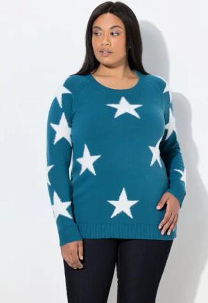 Ulla Popken Strickpullover Pullover Glitzersterne Rundhals Raglan-Langarm